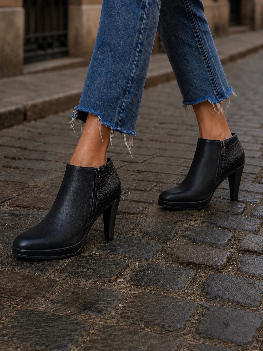 FLEXI Black Leather High-Heel Ankle Booties Sz 9 Quality Trusted Brand Feminine🔥